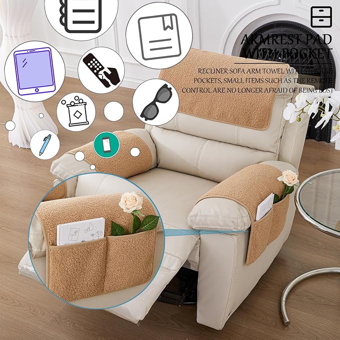 Armrest Cover, Recliner Chair Protector, Furniture Protector Slip, Side Storage - Image 3