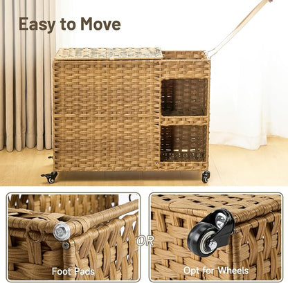Laundry Hamper with Wheels, 42.3 Gal. Laundry Sorter with Shelves, Rattan - Image 6