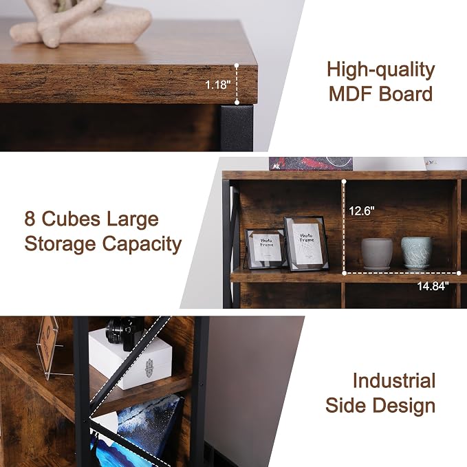 otlectics 2-Tier Bookcase with 8 Cubes, 63 Inch Industrial Horizontal Bookshelf - Image 4