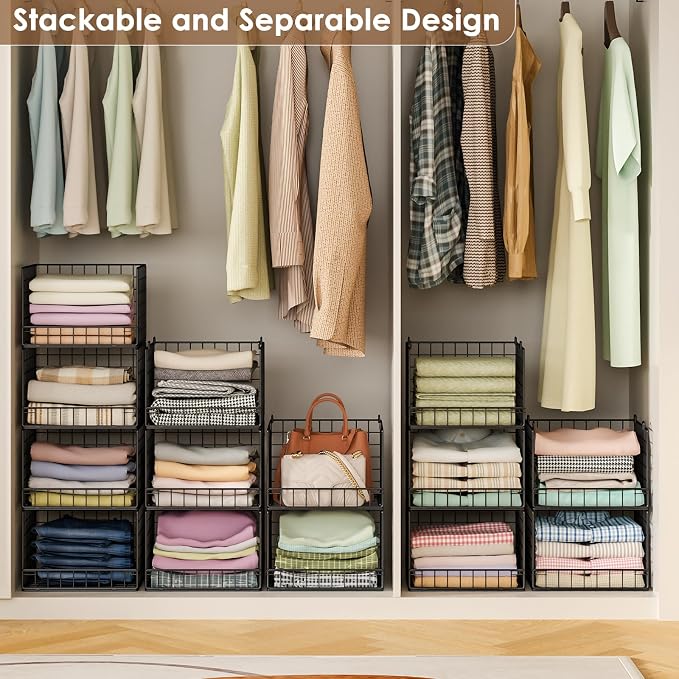 Stackable Closet Organizers and Storage Baskets, 4-Tier Closet Shelf Organizer - Image 7