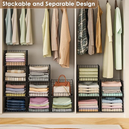 Stackable Closet Organizers and Storage Baskets, 4-Tier Closet Shelf Organizer - Image 7