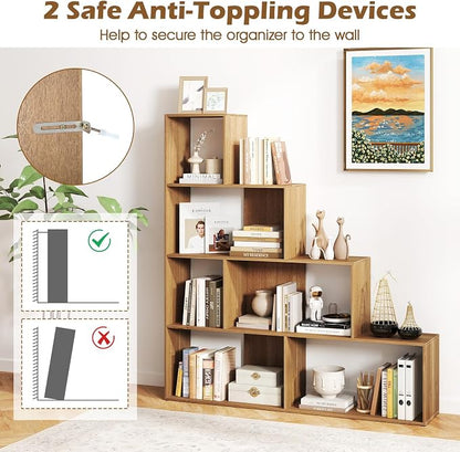 Tangkula 4-Tier Stepped Bookshelf, Freestanding 6 Cubes Ladder Bookcase - Image 6
