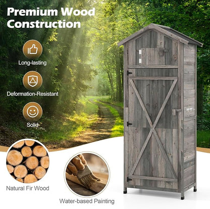 Goplus All-in-One Storage Shed, Vertical Utility Tool Organizer w/Shelves & - Image 3