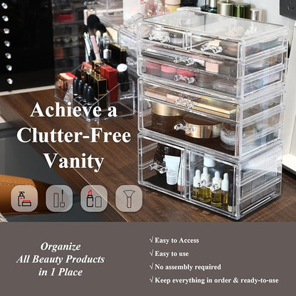 Sea Team 3-Layer Stackable Clear Makeup Organizer - Image 3