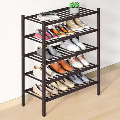 Smiry Bamboo Shoe Rack for Closet, 5 Tier Wooden Stackable Shoe Organizer by Smiry