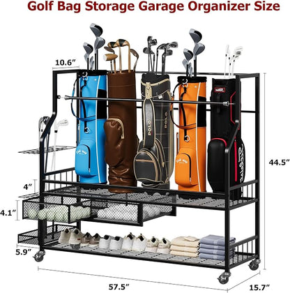 Golf Bag Storage Rack on Wheels, Mobile 5-Bag Organizer - Image 2