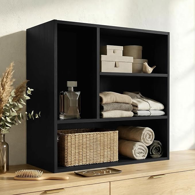 Homes: Inside + Out Apexa 4-Vertical Storage Organizer Shelves, Stackable Wood - Image 2
