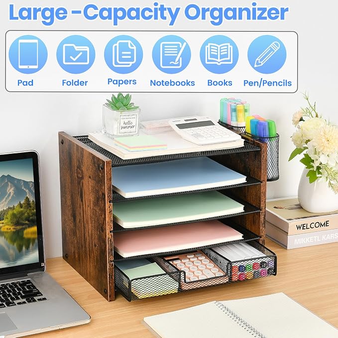 OPNCIE Desk Organizer and Accessories, 5-Tier Paper Letter Tray File Organizer - Image 6
