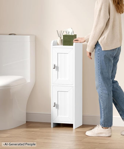 Akxomel Small Bathroom Cabinet Narrow Toilet Paper Organizer White | 7.9''D x - Image 4