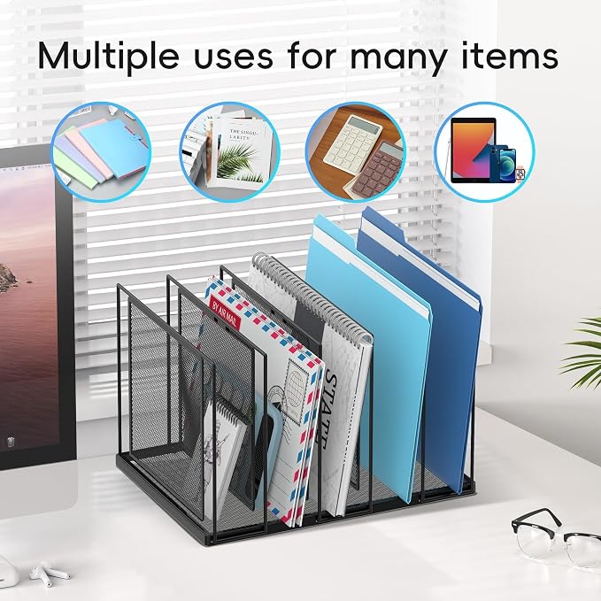 File Organizer for Desk, 5-Section Vertical File Sorter, Paper Holder Organizer - Image 3
