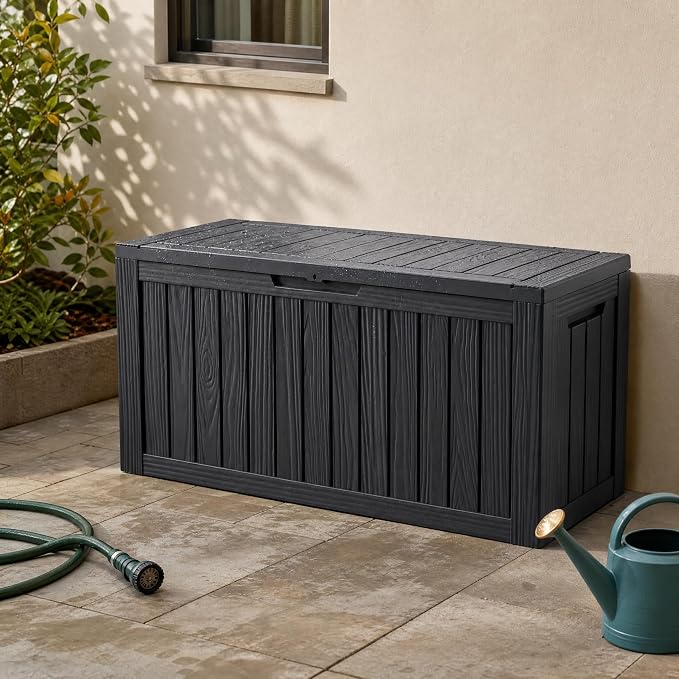 98 Gallon Large Deck Box, Waterproof Resin Outdoor Storage Box Lockable - Image 10