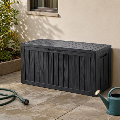 98 Gallon Large Deck Box, Waterproof Resin Outdoor Storage Box Lockable - Image 10