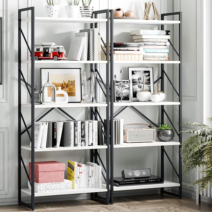 Vongrasig 5 Tier Bookshelf, Modern Tall Bookcase, Industrial Book Shelves - Image 9