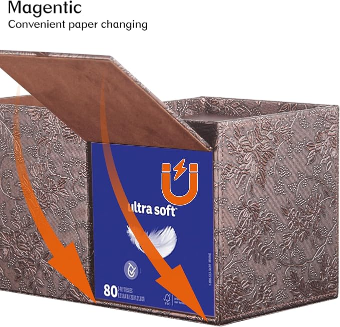 Square Tissue Box Cover with Drawer Storage and Tray on Top, PU Leather Tissues - Image 4