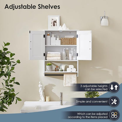 Bathroom Wall Cabinet, Adjustable Shelf & Towel Bar–Over Toilet Storage - Image 7