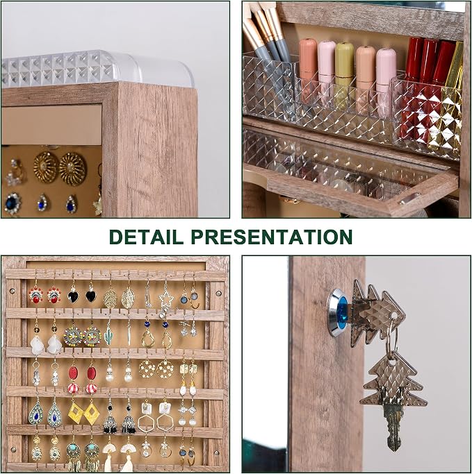 HNEBC LED Mirror Jewelry Cabinet, 47.2" Wall Mounted Jewelry Organizer - Image 10