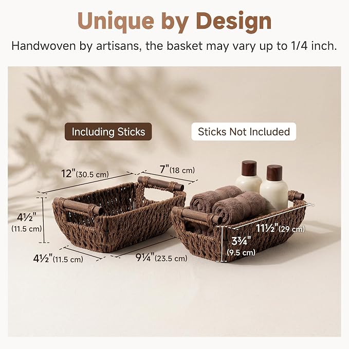 StorageWorks Handwoven Small Wicker Baskets, Round Paper Rope Storage Baskets - Image 3