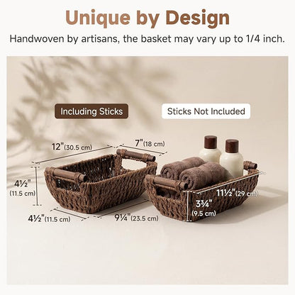 StorageWorks Handwoven Small Wicker Baskets, Round Paper Rope Storage Baskets - Image 3