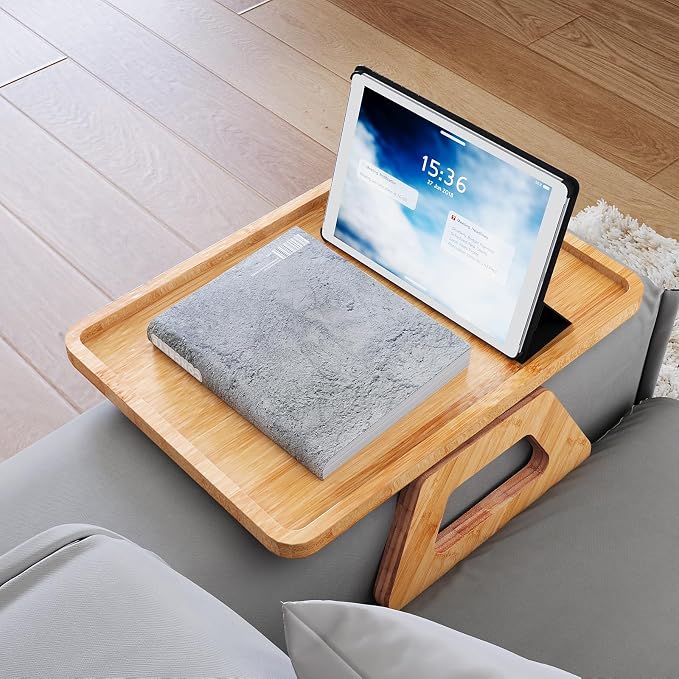 Couch Arm Tray, Bamboo Folding Sofa Tray, Sofa Armrest Trays Clip-On Couch Desk - Image 2