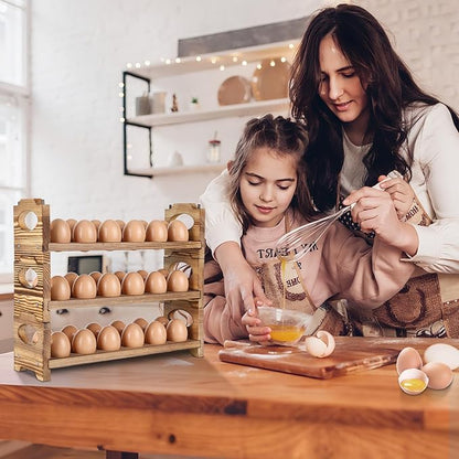 Wooden Egg Holder & Storage-3Tier /36-Hole Stackable Holds Fresh Eggs, - Image 3