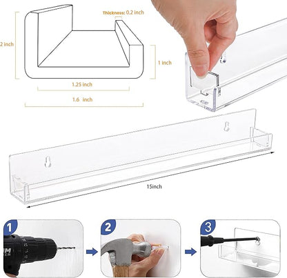 2 Pack Clear Nail Polish Rack Wall Mounted, 15 inch Invisible Acrylic Floating - Image 3