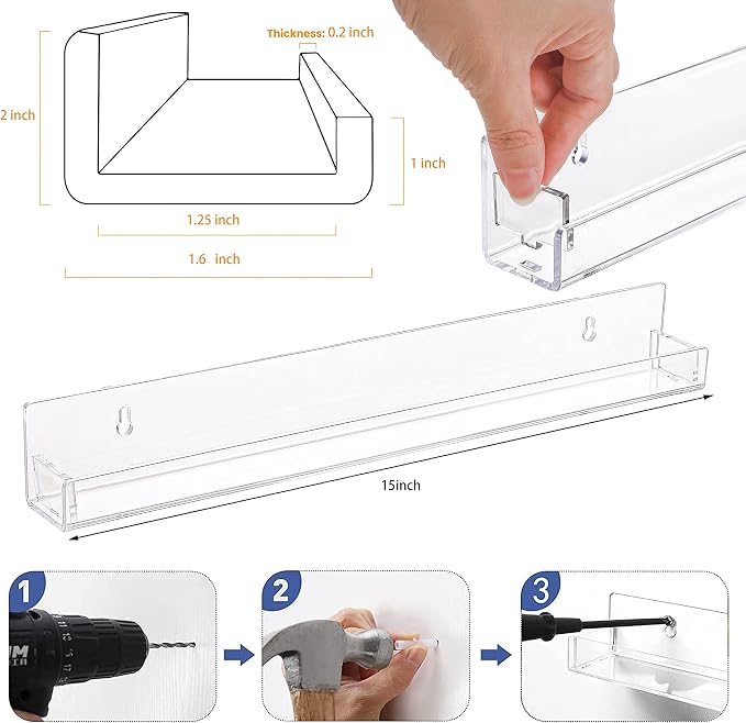 6 Pack Clear Nail Polish Rack Wall Mounted, 15 inch Invisible Acrylic Floating - Image 3