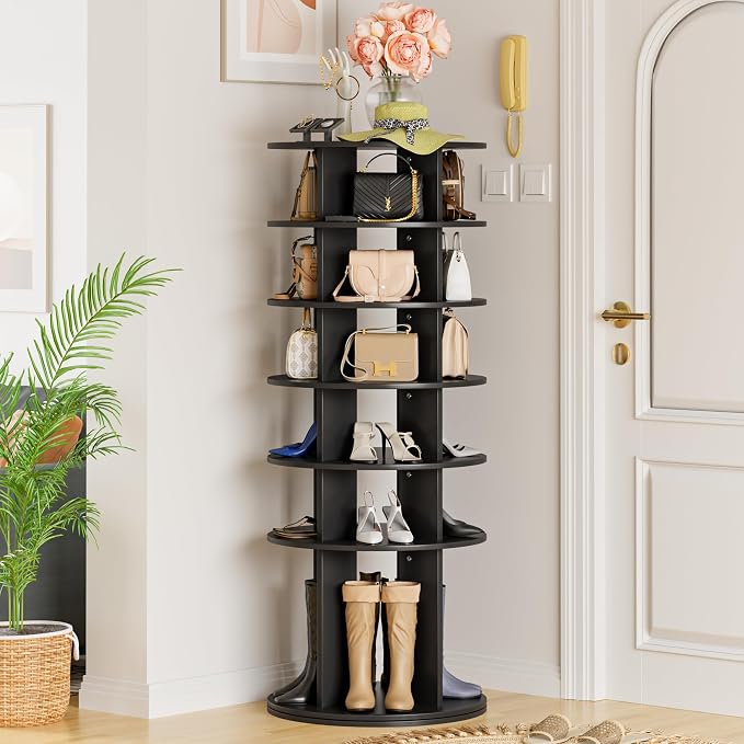 YESHOMY 6-Tier Rotating Shoe Rack Tower, 360° Spinning Vertical Shoe & Handbag - Image 7