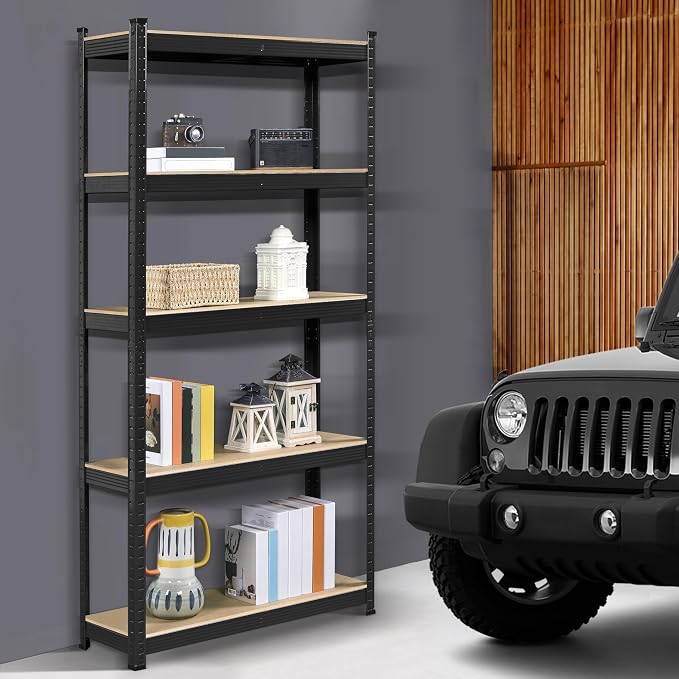 Topeakmart 5 Tier Metal Storage Shelving Unit, 35.5x12x71 Inch Black | - Image 2