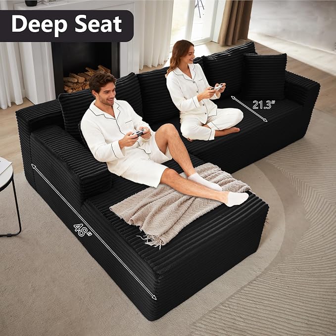 GNIXUU Black Corduroy Boneless Sectional Couches - Image 5