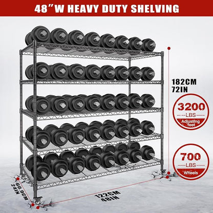 AIRAJ 48” W Storage Shelves Heavy Duty | 3200 LBS Metal Shelving | 5 Tier Wire - Image 3