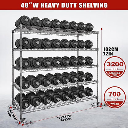 AIRAJ 48” W Storage Shelves Heavy Duty | 3200 LBS Metal Shelving | 5 Tier Wire - Image 3