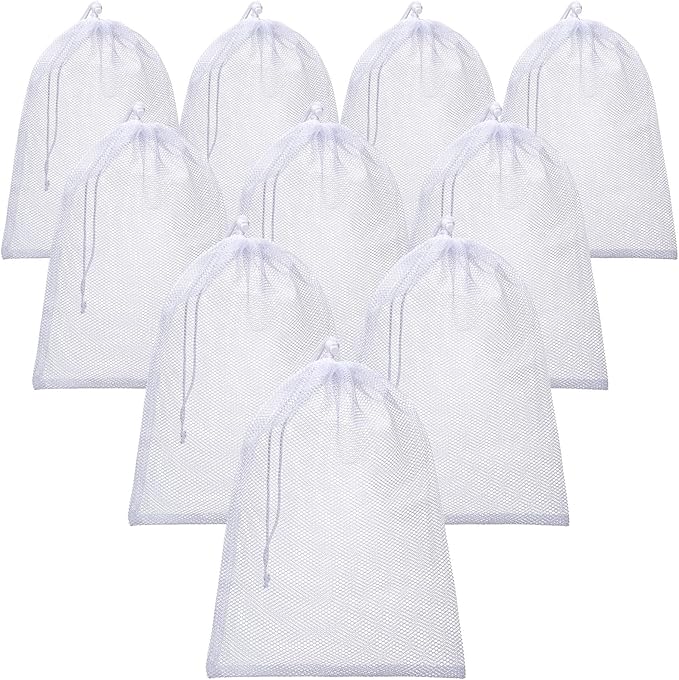 TecUnite 10 Pcs Mesh Bags Drawstring Laundry Bags Large Nylon Mesh Gift by TecUnite