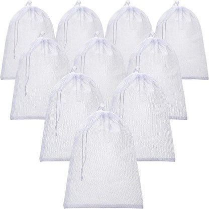 TecUnite 10 Pcs Mesh Bags Drawstring Laundry Bags Large Nylon Mesh Gift by TecUnite