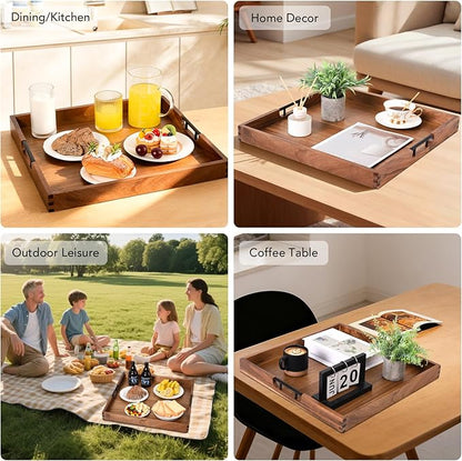Joy&Grace Ottoman Tray for Living Room, Large Acacia Wooden Serving Tray - Image 4