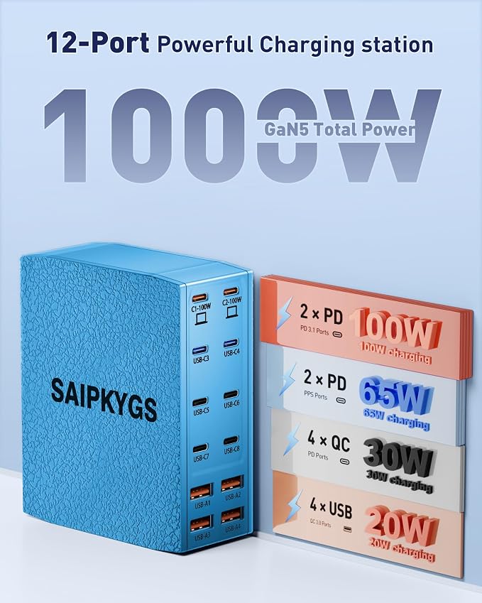 USB Charging Station, 12-Port USB C Charger Block - Image 2