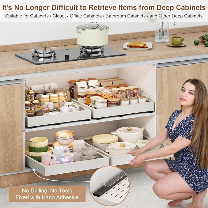 2Pc Pull out Cabinet Organizer, Width and Depth, Expandable - Image 3