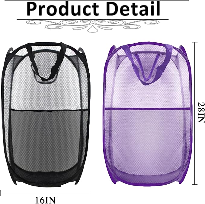 Collapsible Pop Up Laundry Hamper, Extra Large Mesh Foldable Laundry Basket Bag - Image 3