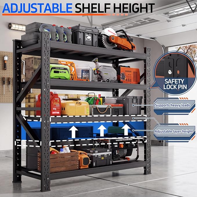 71" W Heavy Duty Garage Shelving, 5000LBS Industrial 4-Tier Rack | 69"H x - Image 4