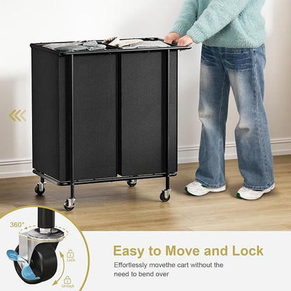 Double Laundry Hamper with Wheels, 200L Rolling Laundry Basket 2 Section with - Image 6