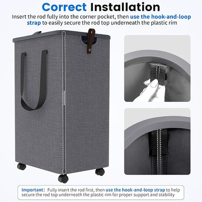 Laundry Basket with 5 Wheels, Tall Dirty Laundry Hamper, Rolling Laundry Basket - Image 5
