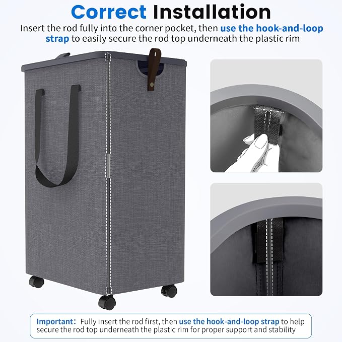 Laundry Basket with 5 Wheels, Tall Dirty Laundry Hamper, Rolling Laundry Basket - Image 5