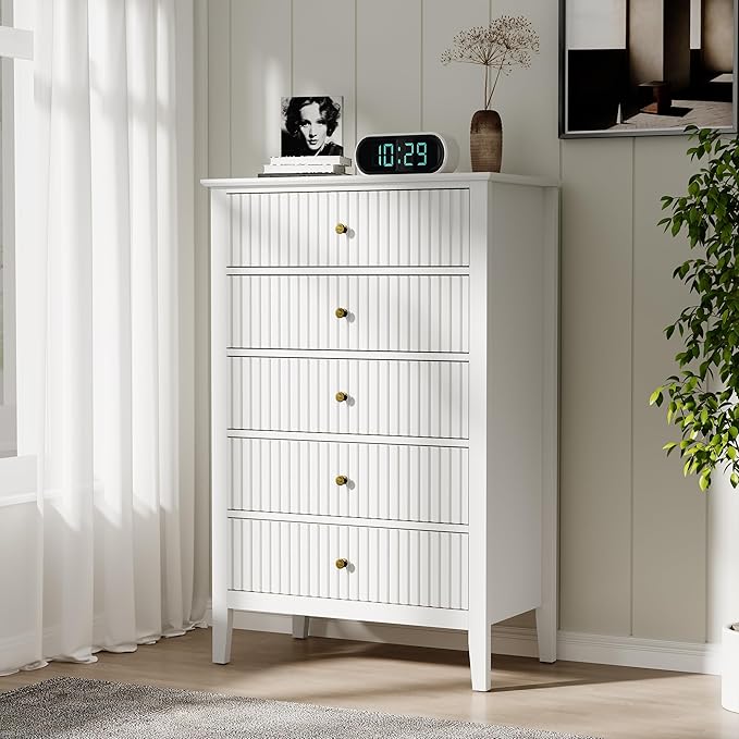 RoyalCraft White Fluted 5 Drawer Dresser by Bringyoubetterlife