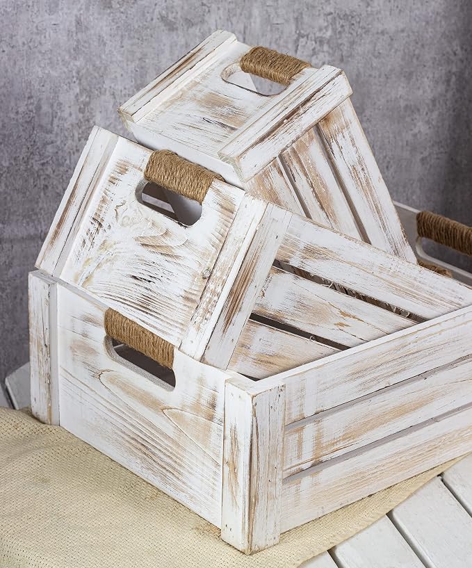 TIMRIS Set of 3 Rustic Wood Nesting Crates, Farmhouse Wooden Storage Container - Image 8