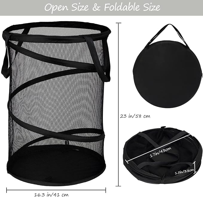 BATTOO Black X-Large Collapsible Laundry Basket Foldable Mesh Pop Up Hamper - Image 2