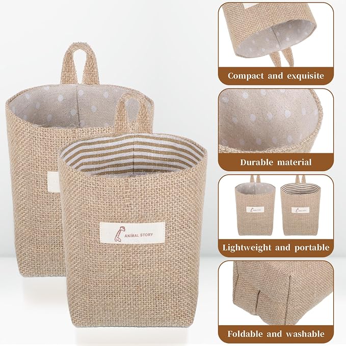 2 Pack Hanging Basket for Door, Small Jute Wall Storage, Hanging Storage Bags - Image 3
