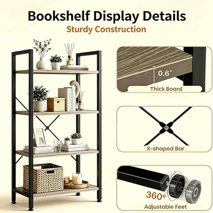 HealSmart 4 Tier Bookshelf, Free Standing Book Shelf Home Office Bookcase Shelf - Image 5