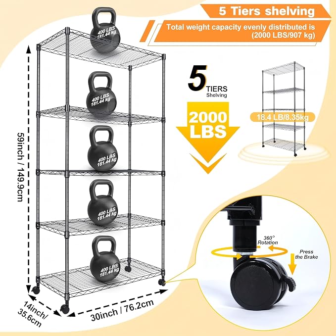 Whitmor 5-Tier Heavy Duty Shelving Unit, Metal Adjustable Storage Shelves - Image 3