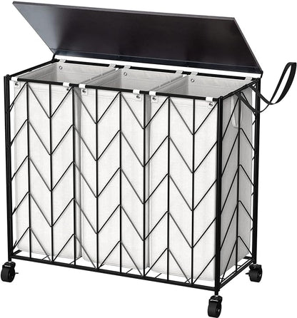 WOWLIVE Laundry Basket with Wheels, 142L Laundry Hamper 3 Section with Lid by WOWLIVE