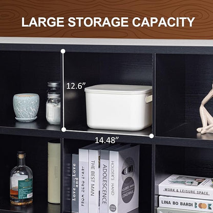8 Cube Storage Organizer Bookshelf, Industrial Horizontal Bookcase, Accent - Image 4