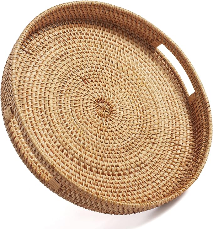 Coffee Table Tray Round Rattan Ottoman Tray Woven Serving Trays by DECRAFTS